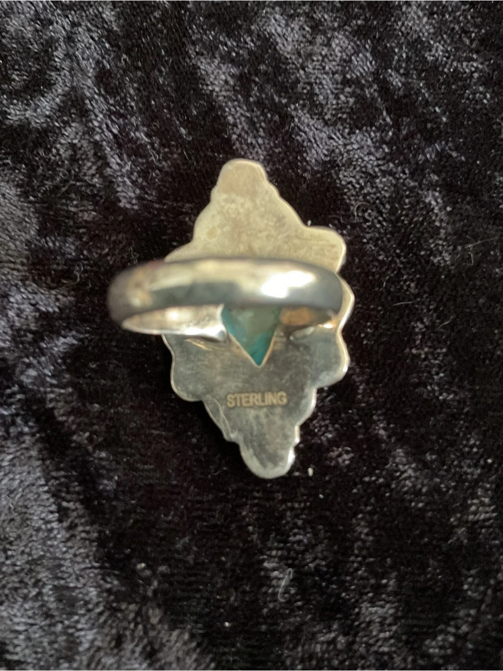 Navajo Turquoise Stone Floral Silver Ring  size 8